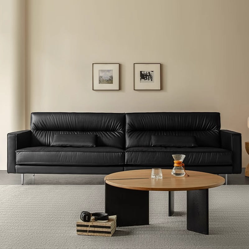 Genuine leather black sofa
