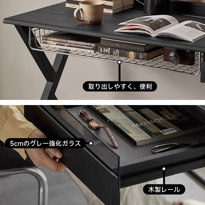ホワイトアッシュ材 モダンブラックワーキングデスク