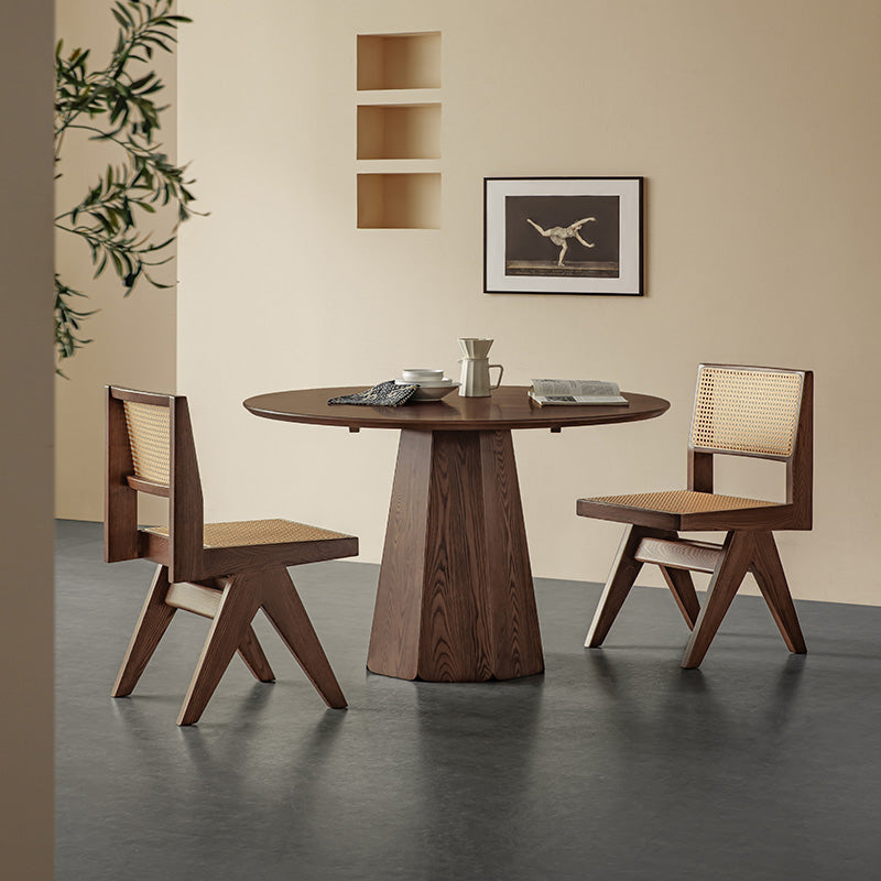 White ash wood octagonal leg round table