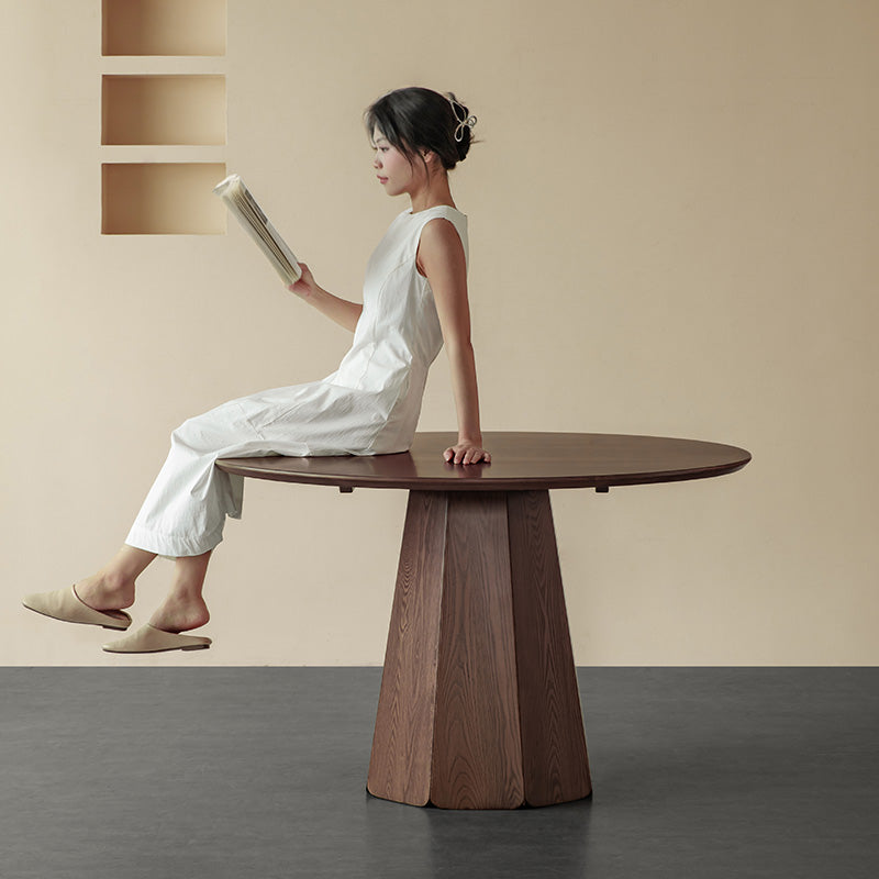 White ash wood octagonal leg round table