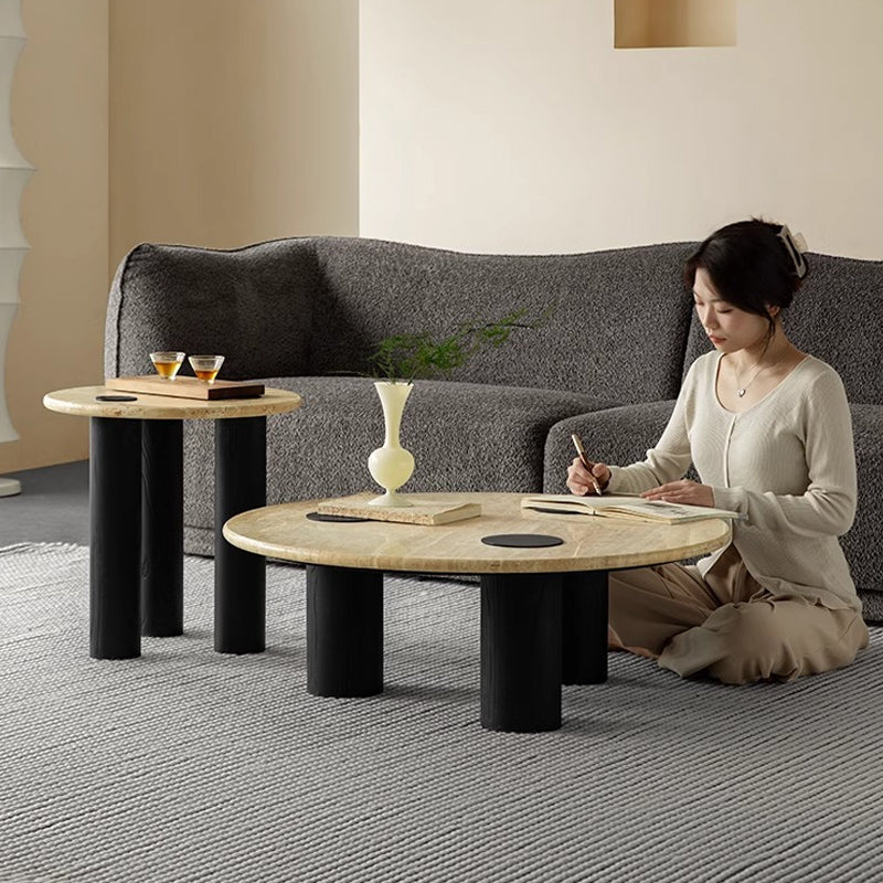 White ash and natural travertine coffee table