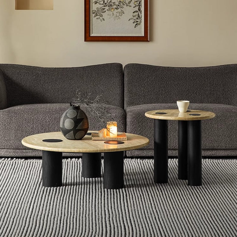 White ash and natural travertine coffee table