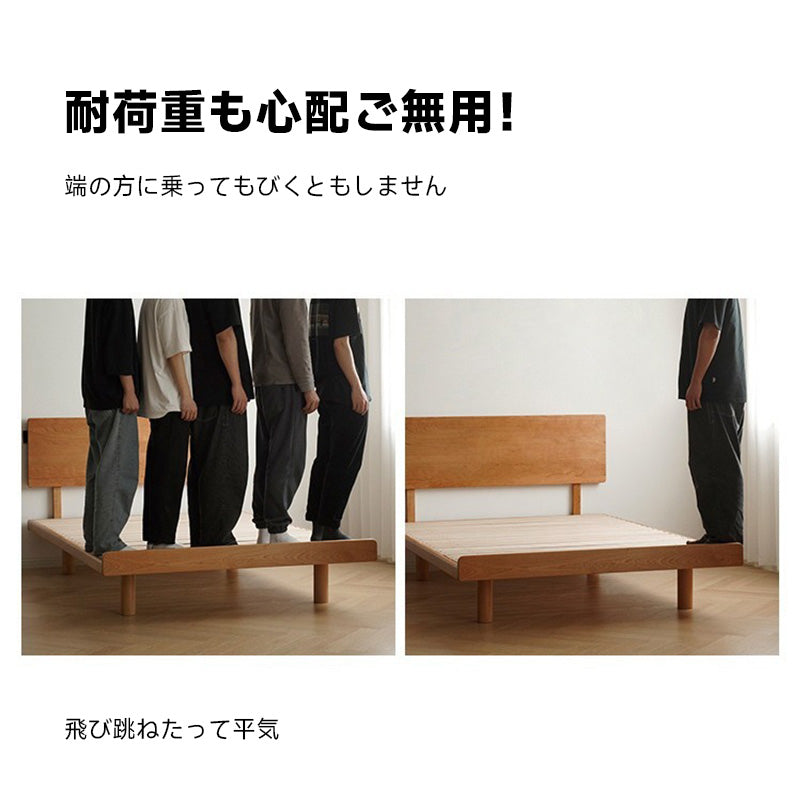 Compact natural wood bed with headboard