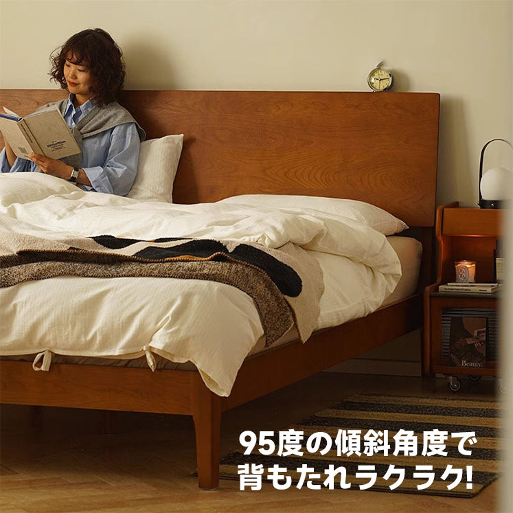 ヘッドボード付き天然木ヴィンテージベッド