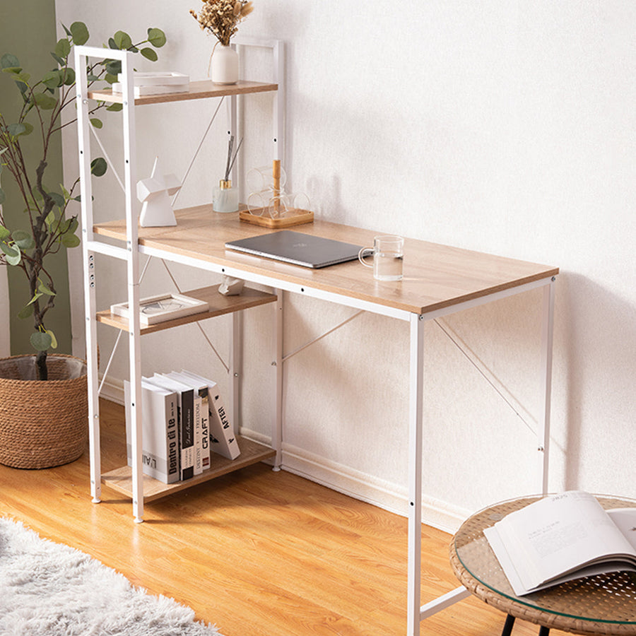 Work desk with wooden shelf