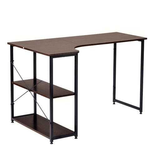 L-shaped work desk with wooden shelf