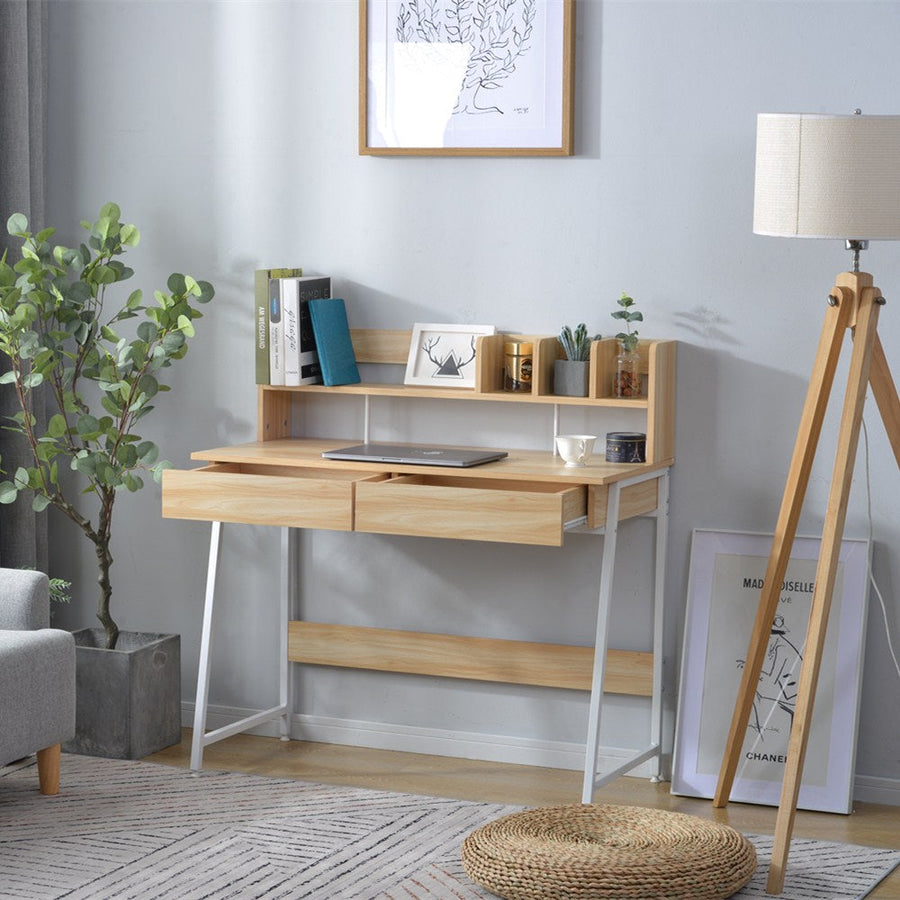 Work desk with wood grain storage stand