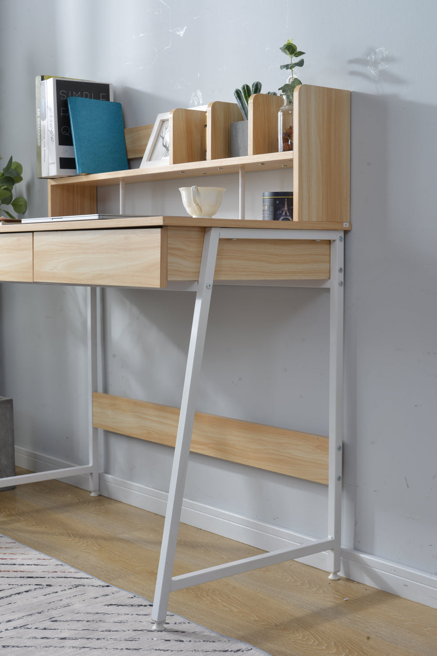 Work desk with wood grain storage stand