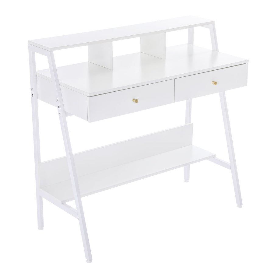 Work desk with wooden footrest