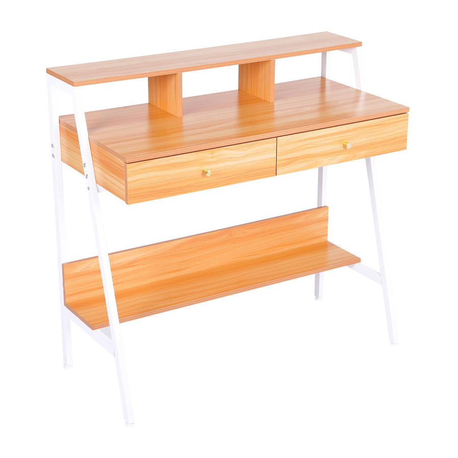 Work desk with wooden footrest