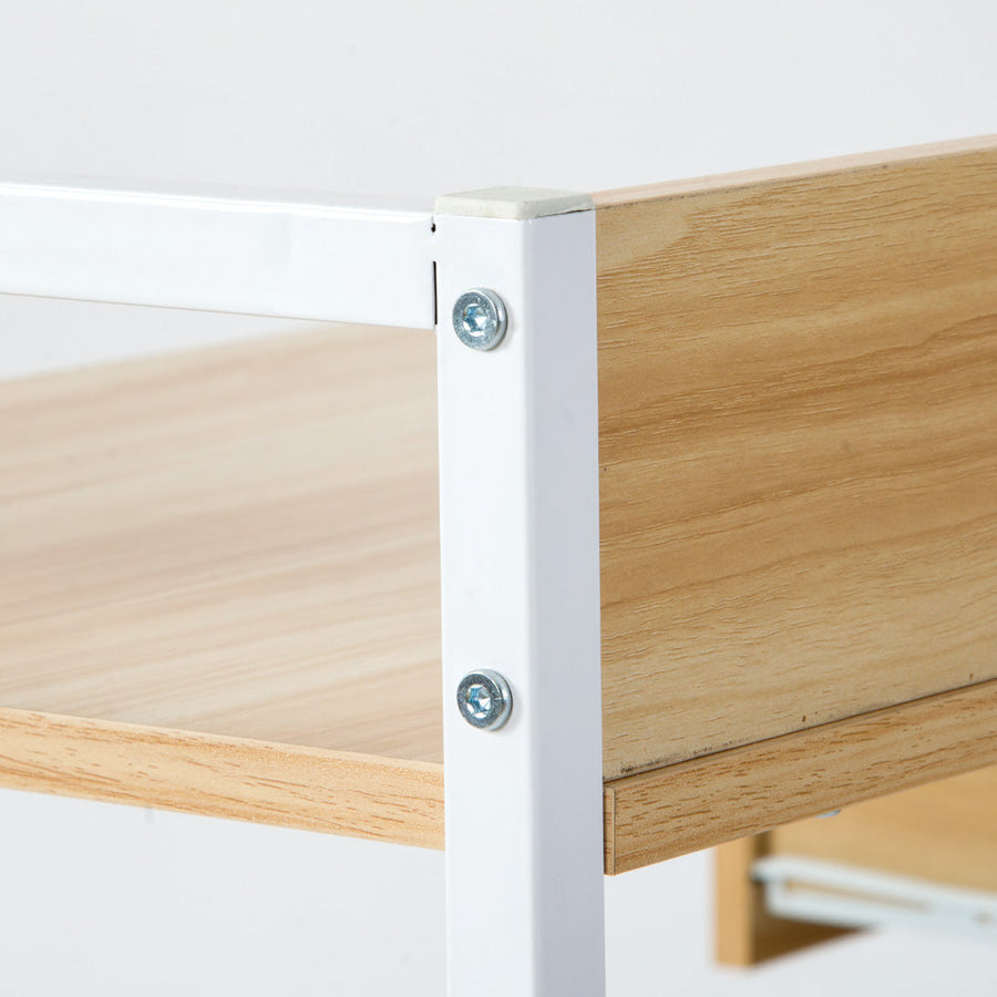 Computer desk with wooden storage rack