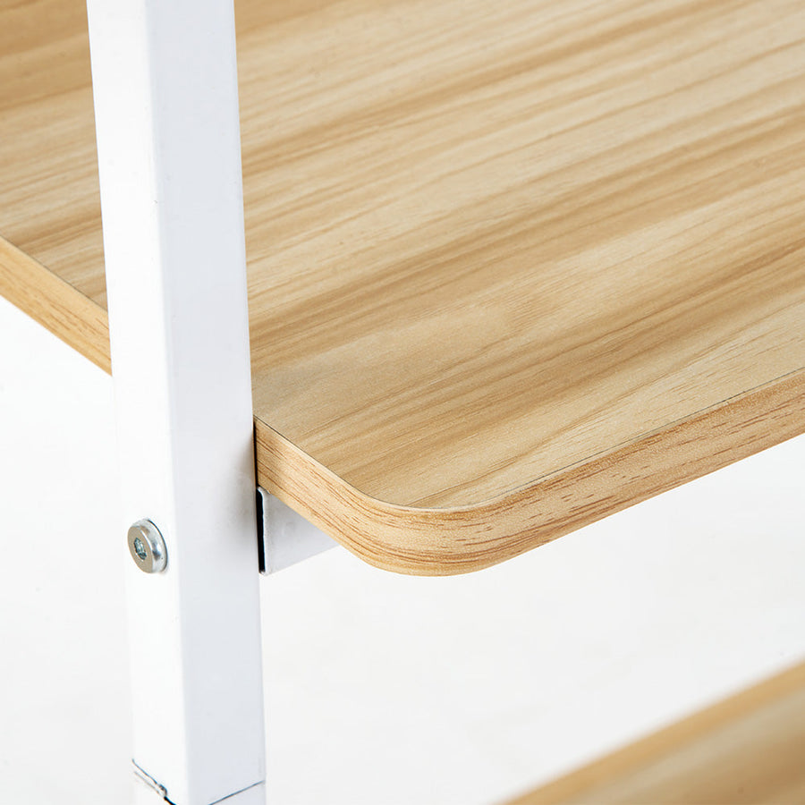 Computer desk with wooden storage rack