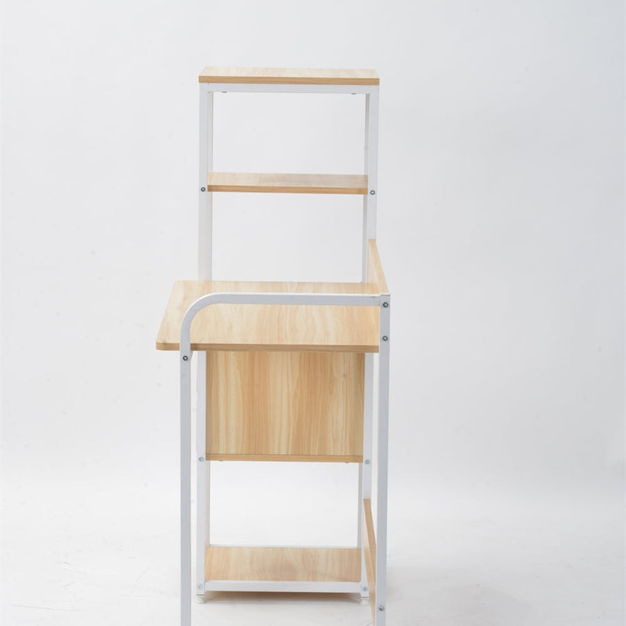 Computer desk with wooden storage rack