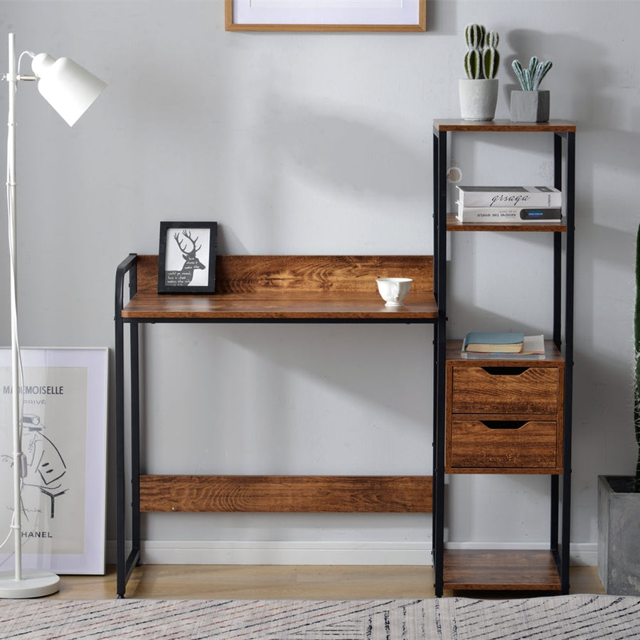 Computer desk with wooden storage rack