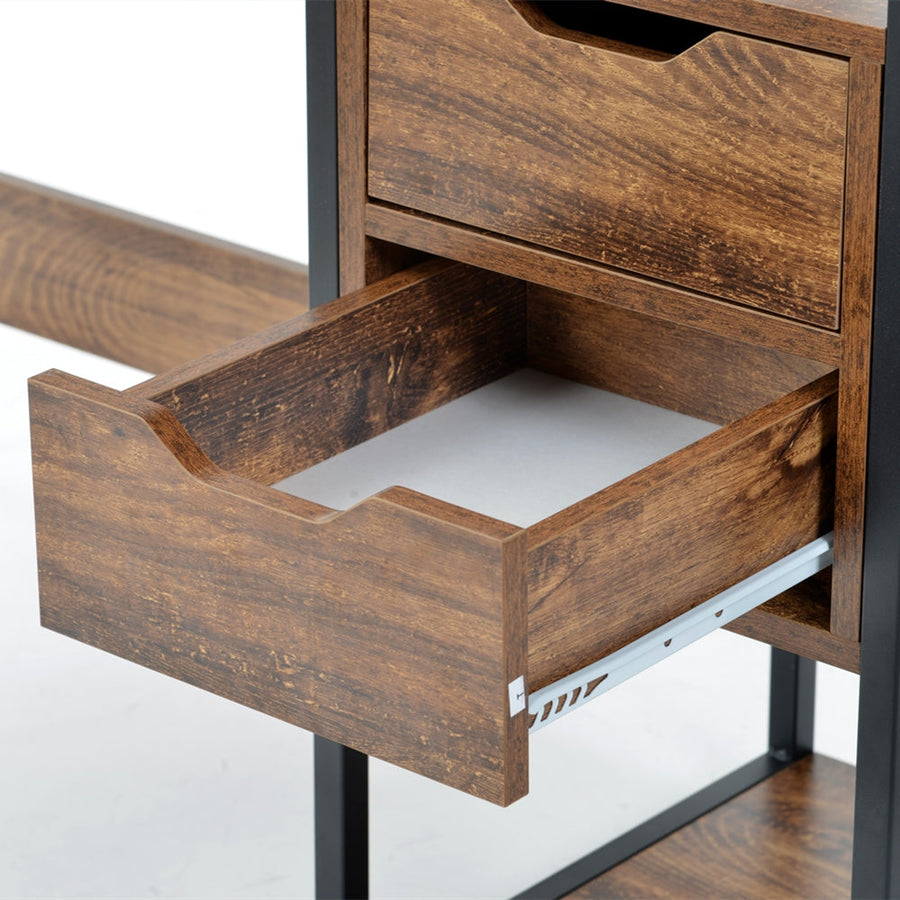 Computer desk with wooden storage rack