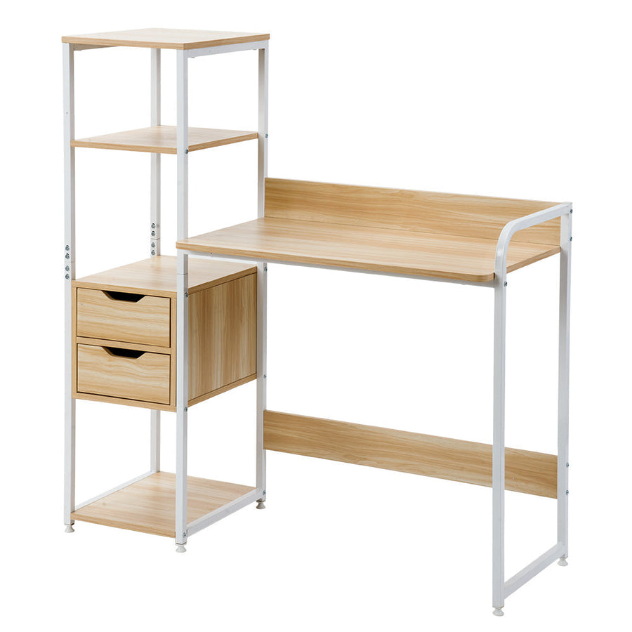 Computer desk with wooden storage rack