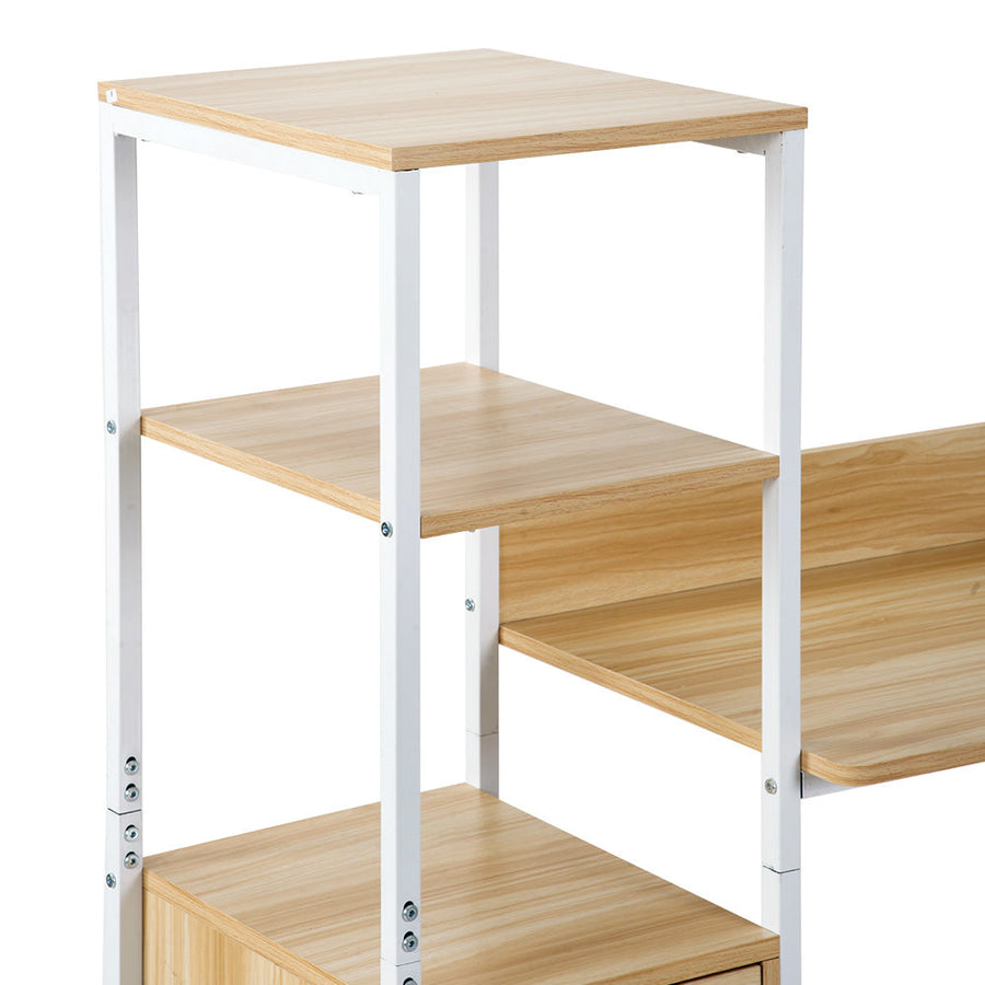 Computer desk with wooden storage rack