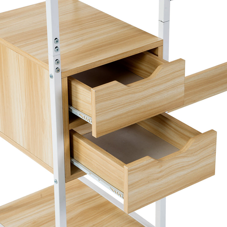 Computer desk with wooden storage rack