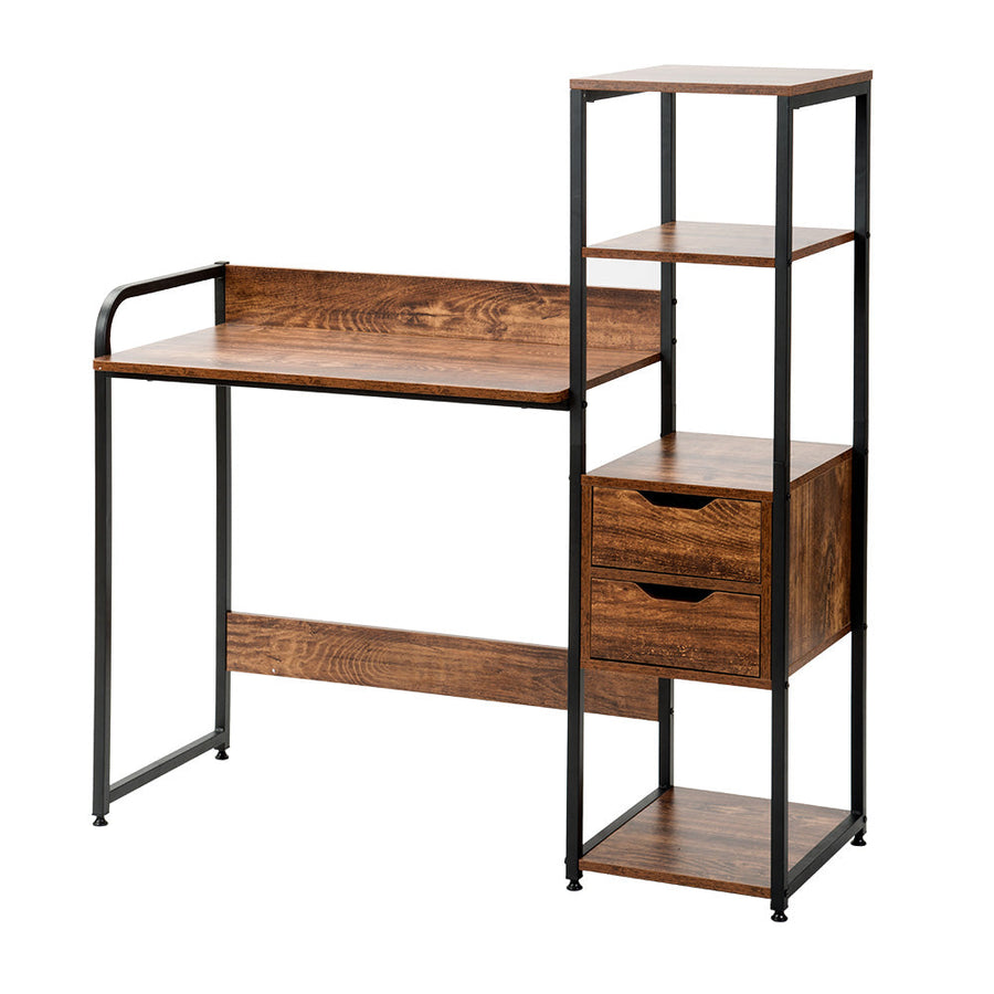 Computer desk with wooden storage rack