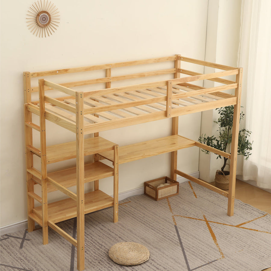 Loft bed with wooden desk