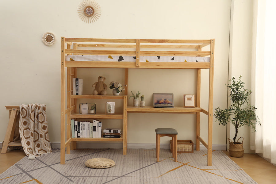 Loft bed with wooden desk