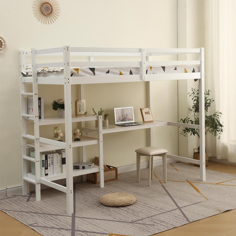 Loft bed with wooden desk