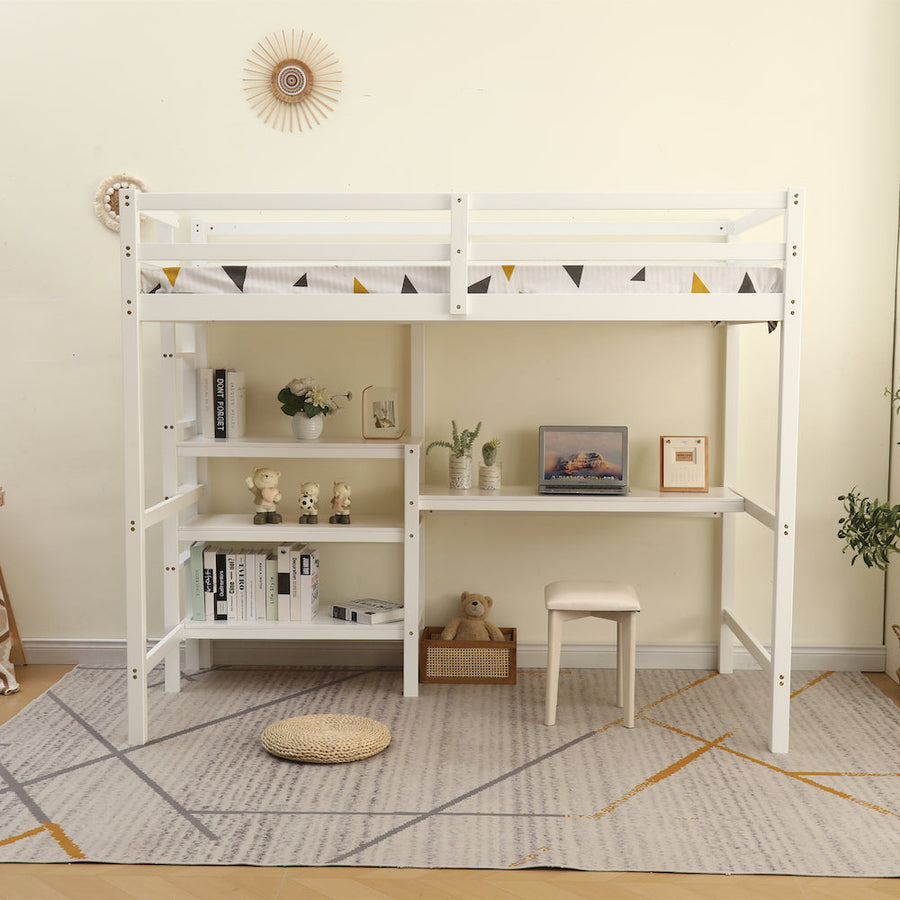 Loft bed with wooden desk