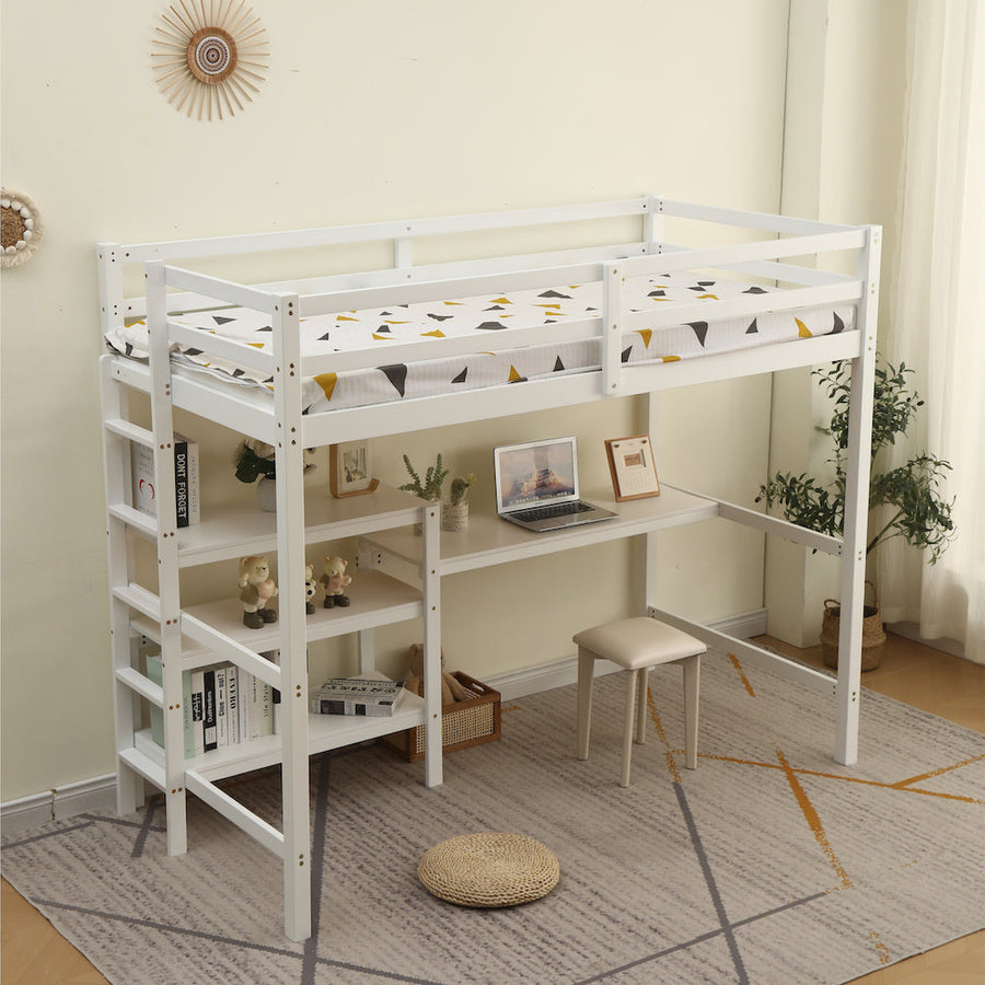 Loft bed with wooden desk