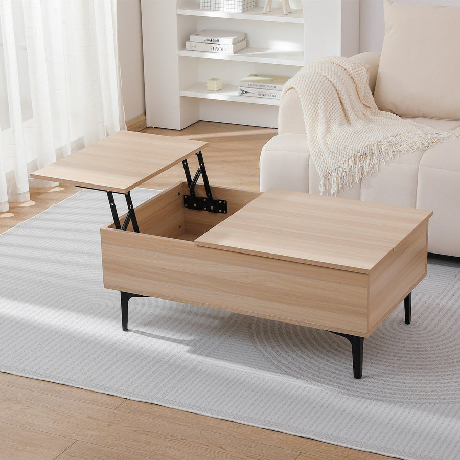 Wooden lift-up storage low table