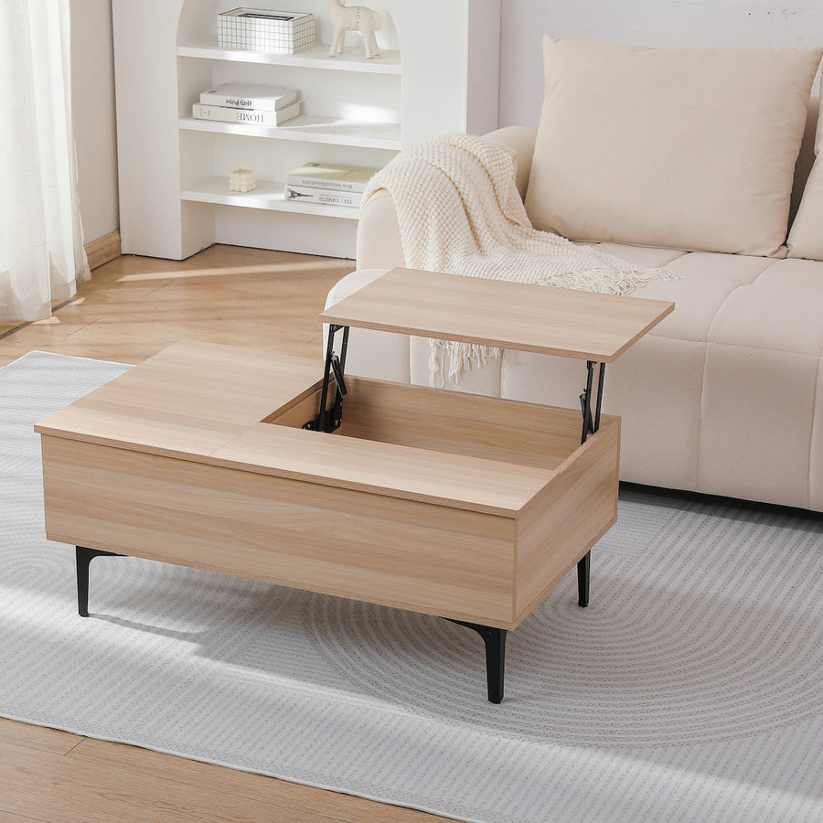 Wooden lift-up storage low table