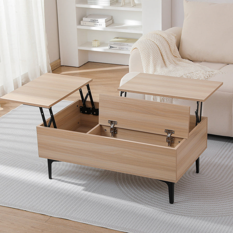 Wooden lift-up storage low table