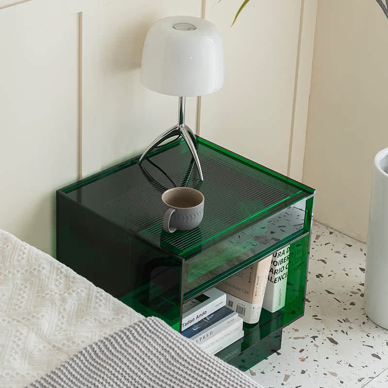 Acrylic night table with drawers