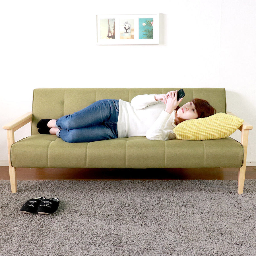 Retro modern natural wood frame fabric 2/3 seater sofa