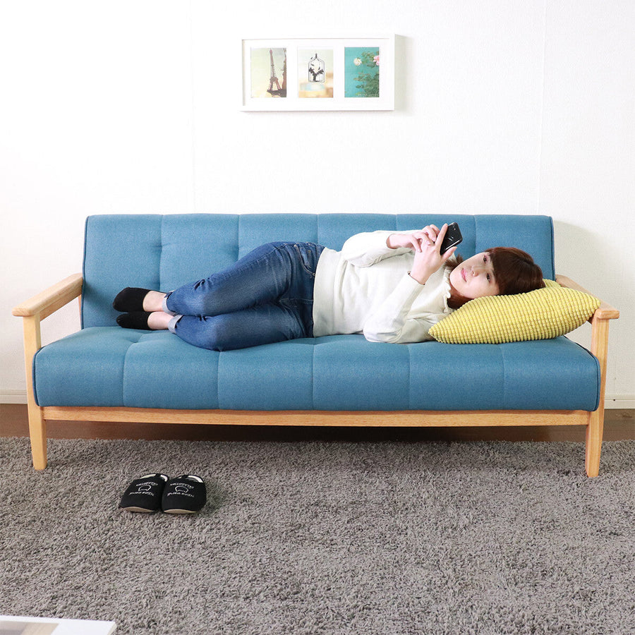 Retro modern natural wood frame fabric 2/3 seater sofa