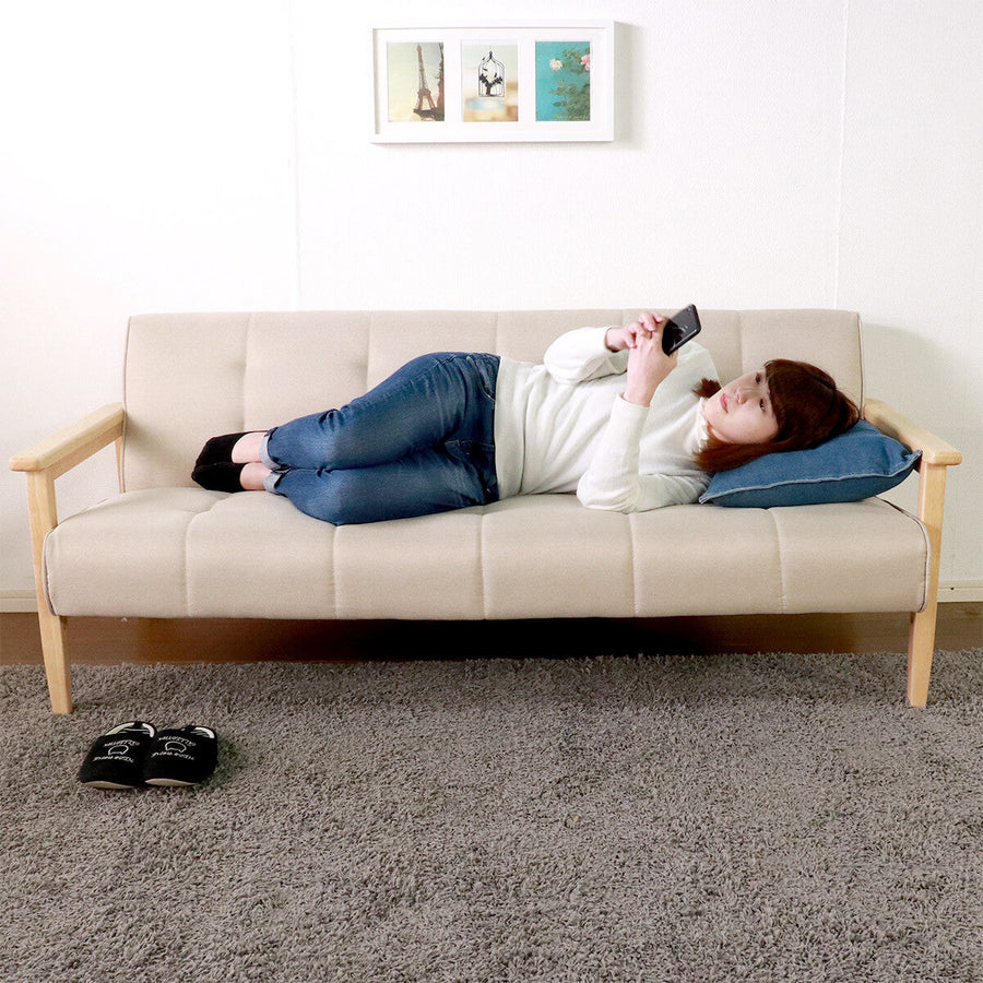 Retro modern natural wood frame fabric 2/3 seater sofa