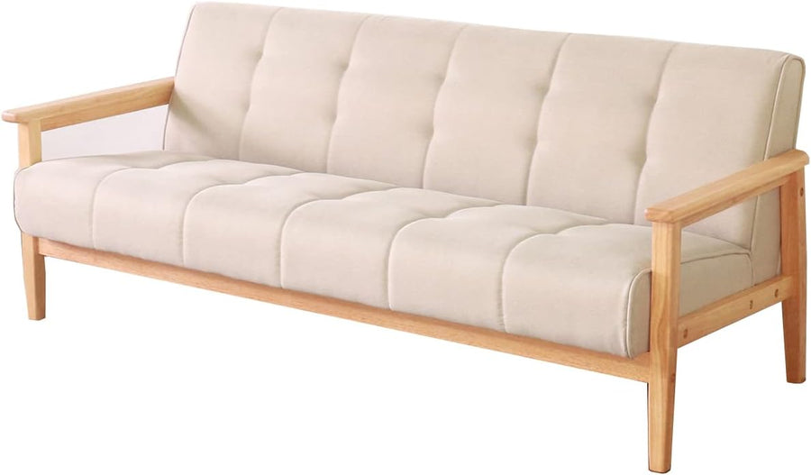 Retro modern natural wood frame fabric 2/3 seater sofa