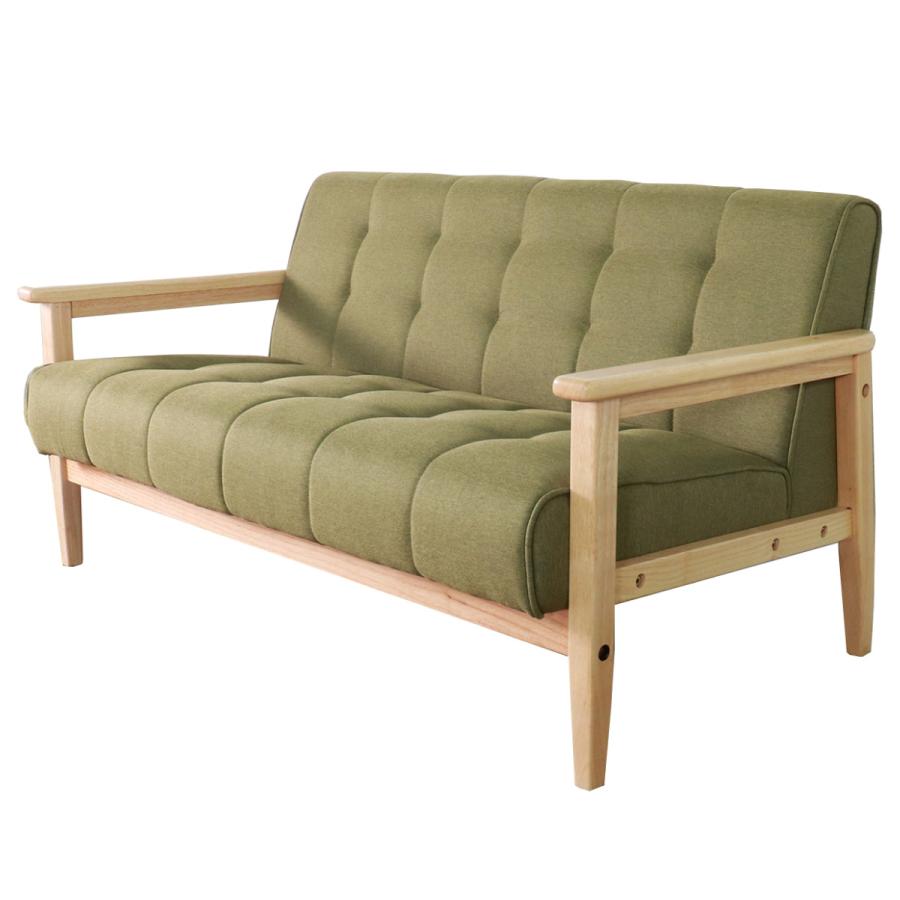 Retro modern natural wood frame fabric 2/3 seater sofa