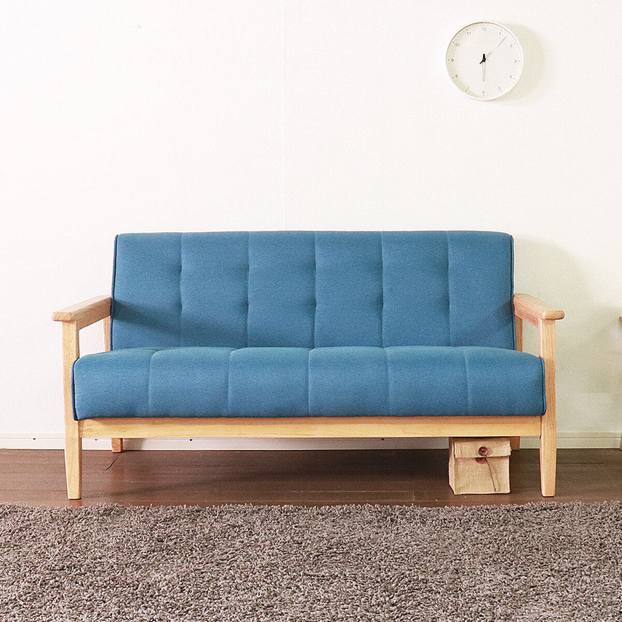 Retro modern natural wood frame fabric 2/3 seater sofa