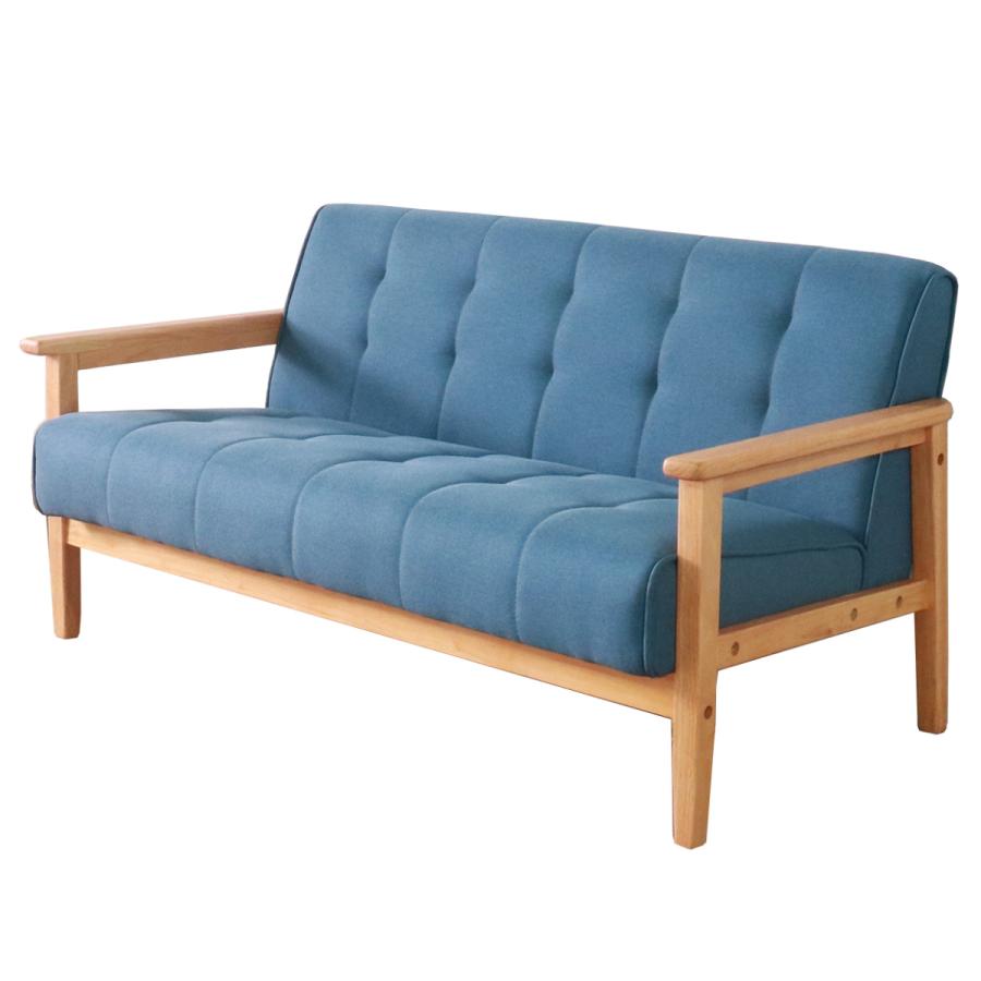 Retro modern natural wood frame fabric 2/3 seater sofa