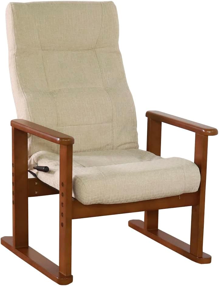 Simple natural wood frame, height adjustable, fabric reclining chair