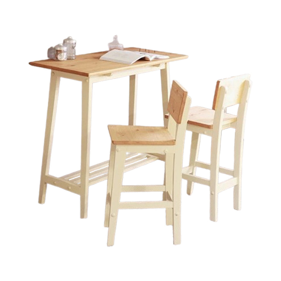 Vintage style pine solid wood counter table set with natural oil coating (100cm wide table + 2 chairs)