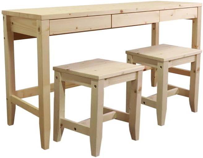 Simple natural wood 140cm wide living room desk with drawers, 3-piece set