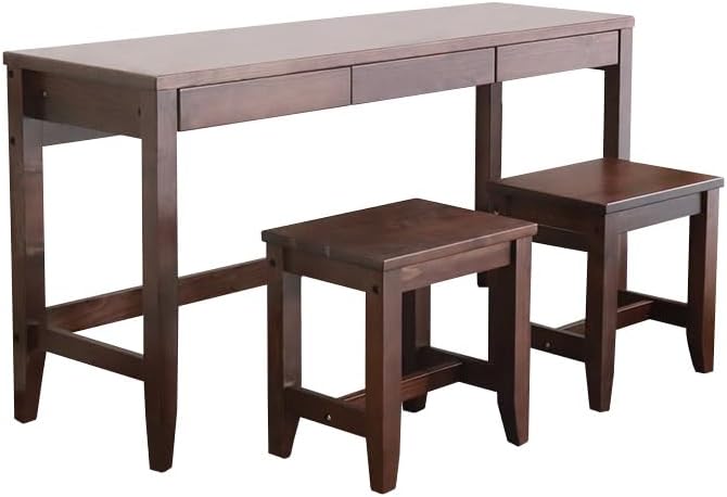 Simple natural wood 140cm wide living room desk with drawers, 3-piece set