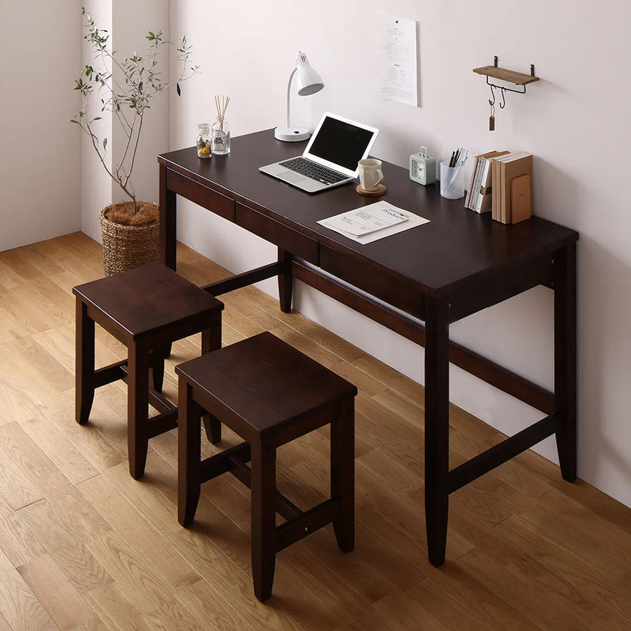 Simple natural wood 140cm wide living room desk with drawers, 3-piece set