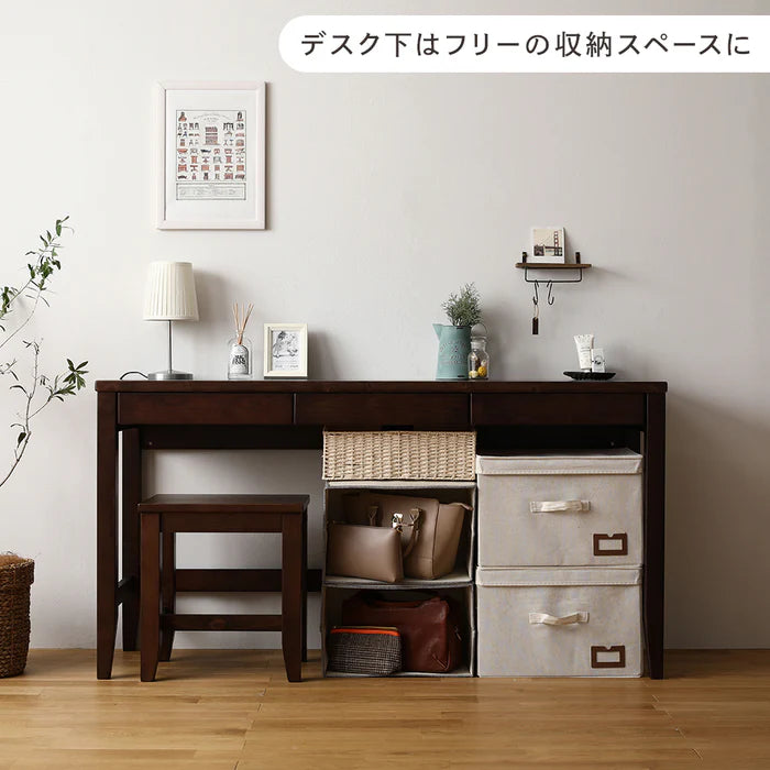 Simple natural wood 140cm wide living room desk with drawers, 3-piece set