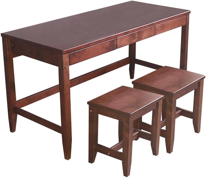 Simple natural wood 140cm wide living room desk with drawers, 3-piece set