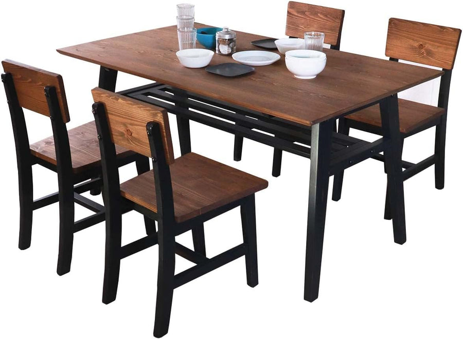 Vintage style pine wood solid natural oil painted dining set of 5