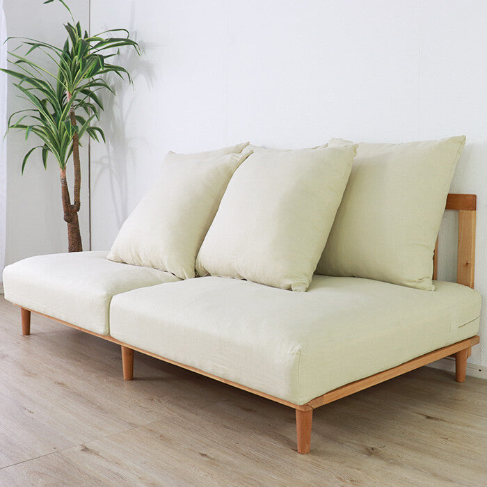 Nordic wooden frame linen sofa with feather cushions