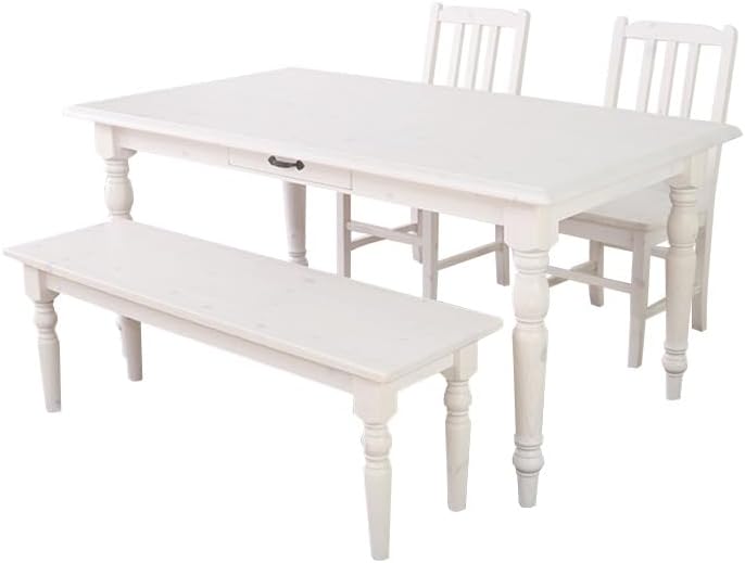 Country natural wood dining set of 4 (150cm wide table + 2 chairs + bench)