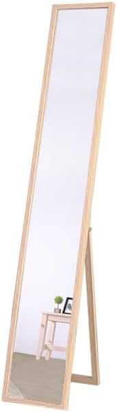 Simple natural wood grain slim stand mirror